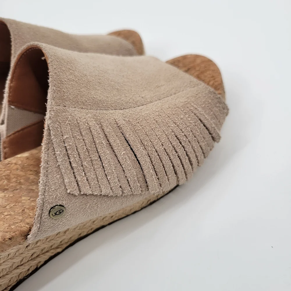 Ugg Danes Wedge Suede Leather Espadrille  Fringe Sandal 6